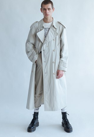 VINTAGE 80S BELTED TRENCH MAXI COAT IN WHITE