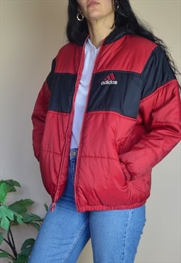 Vintage Adidas Puffer Bomber Coat w Logo Front & Back