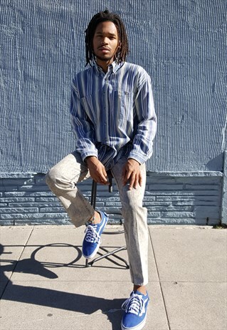 90S OVERSIZED PREPPY SKATER VERTICAL STRIPE OXFORD SHIRT