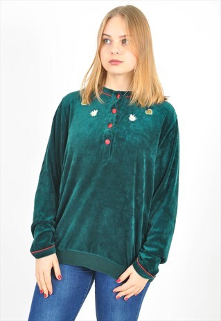 VINTAGE 80'S VELVET JUMPER IN GREEN