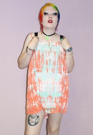 90S TIE DYE SUMMER FESTIVAL BOHO STRAPPY MINI DRESS HOLIDAY