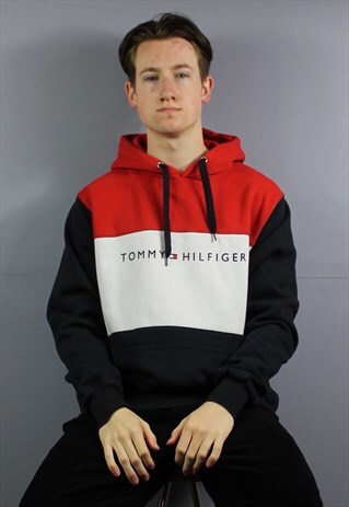 VINTAGE TOMMY HILFIGER HOODIE IN NAVY BLUE WITH POUCH POCKET