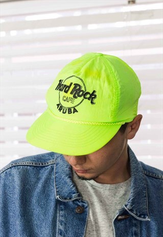 VINTAGE HARD ROCK CAFE NEON BASEBALL CAP HAT 90S 1.9