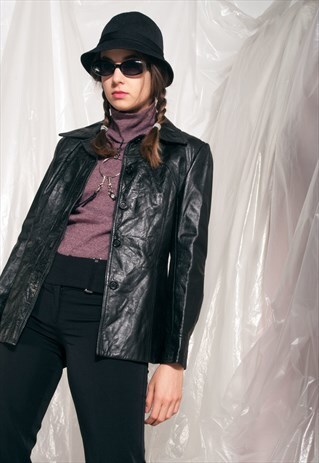 VINTAGE LEATHER JACKET 70S MATRIX STYLE BLACK COAT
