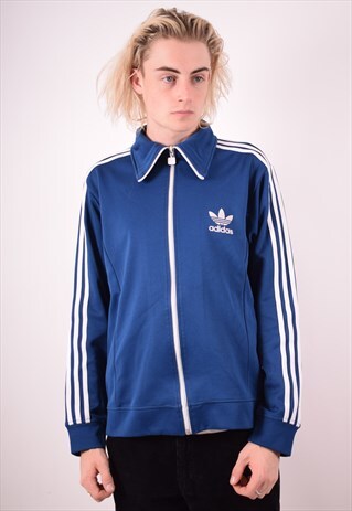 ADIDAS MENS VINTAGE TRACKSUIT TOP JACKET LARGE BLUE 90S