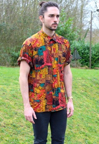 VINTAGE 80S ART NERD SHIRT - MEDIUM - FESTIVAL - RETRO