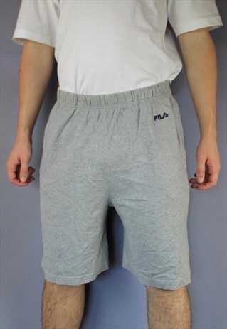 VINTAGE FILA SHORTS IN GREY WITH POCKETS, EMBROIDERED LOGO A