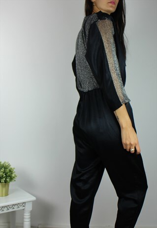 VINTAGE JUMPSUIT W SILVER METALLIC SLEEVES & BACK