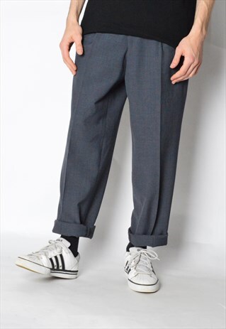 VINTAGE 90S DARK GREY MINIMALIST WOOL BLEND PANTS