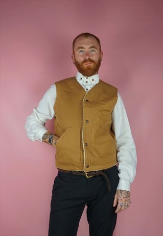 VINTAGE 1980S WALLS ORANGE DENIM GILET