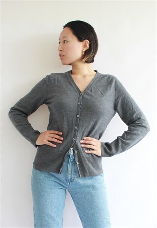 90S GREY WOOL VINTAGE MINIMAL STYLE CARDIGAN