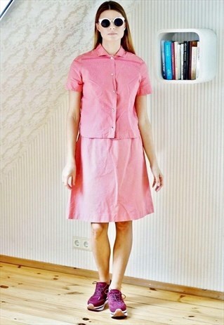 NEON PINK YELLOW DOTS SKIRT SUIT SET