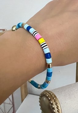 Blue and Gold Enamel Beaded Bracelet