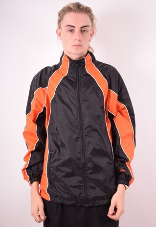 MENS VINTAGE TRACKSUIT TOP JACKET LARGE BLACK 90S
