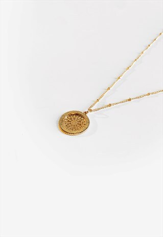 PATTERNED MANDALA COIN PENDANT NECKLACE CHAIN - GOLD