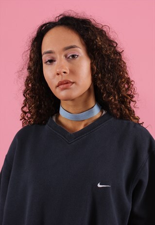 FADED BLACK NIKE EMBROIDERED V-NECK SWEATSHIRT