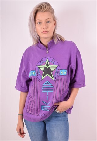 WOMENS VINTAGE SWEATSHIRT SLEEVELESS XL PURPLE 90S