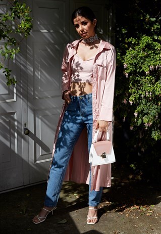 PINK BELTED UTILITY SHIRT DRESS