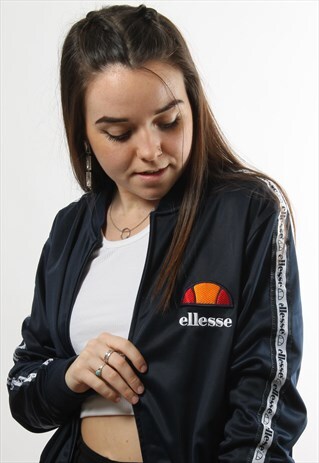 VINTAGE ELLESSE SLEEVE TAPE LOGO NAVY TRACK JACKET TOP