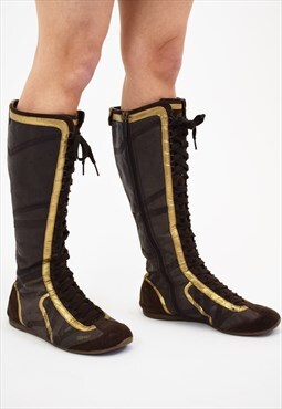 Vintage 2000s Esprit Brown High Knee Lace Up Boots