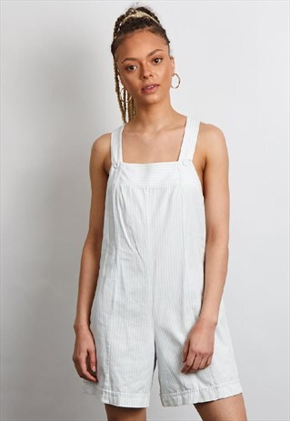 VINTAGE 90'S BABY BLUE STRIPED COTTON DUNGAREE SHORTS