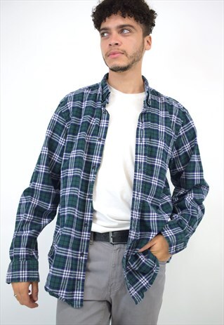 VINTAGE 90S NAUTICA GREEN BLUE PLAID SHIRT