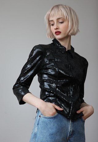 VINTAGE Y2K RAVE TECHNO BLINK FULL ZIP BLOUSE