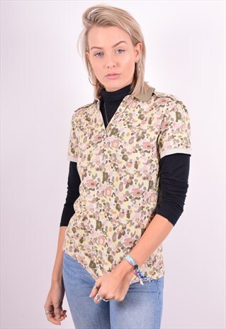 FRED PERRY WOMENS VINTAGE POLO SHIRT LARGE MULTI CAMO 90'S