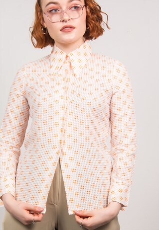 VINTAGE 70'S PASTEL ORANGE CHECKED SHIRT