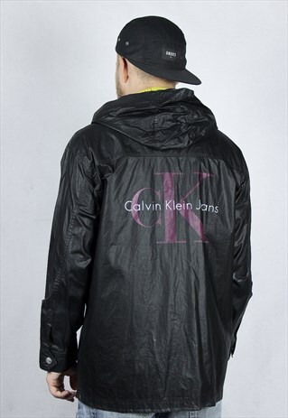 RARE VINTAGE MENS CK BIG LOGO SHELL HOODED JACKET