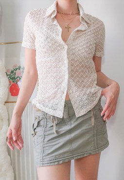 vintage y2k crochet cropped shirt