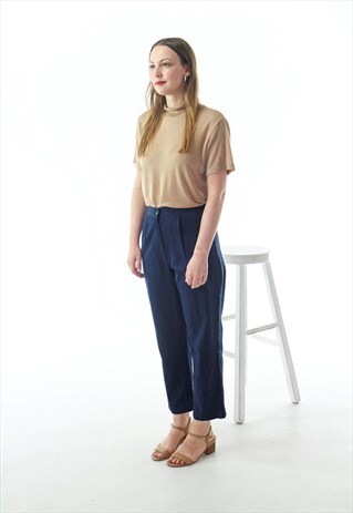 NAVY PLEATED PANTS / HIGH WAISTED PANTS