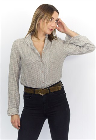 VINTAGE VICTORIAN STYLE RUFFLED COLLAR CHECK SHIRT