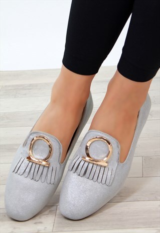 GREY SLIP ON FAUX SUEDE SOFT COMFY LOAFERS