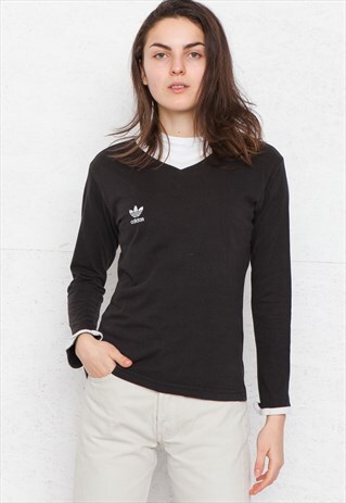 VINTAGE BLACK ADIDAS LONG SLEEVE V-NECK TOP