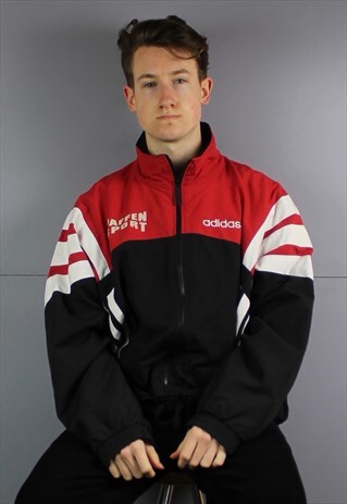 VINTAGE ADIDAS WINDBREAKER JACKET IN RED AND BLACK WITH ZIP