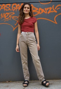 Vintage Y2K LEE Beige Women High Waist Slim Jeans