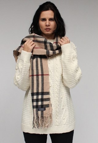 VINTAGE CASHMERE CHECKED SCARF BEIGE-AS47