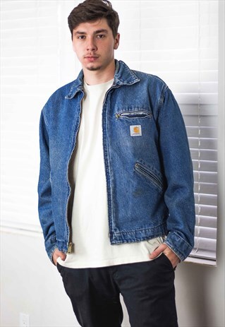 VINTAGE CARHARTT JACKET DENIM LOGO 90S L 46.2