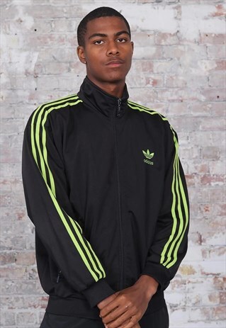 VINTAGE ADIDAS LOGO 3 STRIPE TRACK JACKET BLACK GREEN