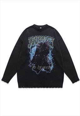 Knight sweater Gothic knit distressed horror jumper in black