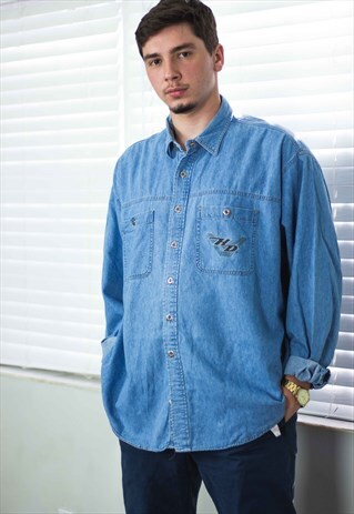VINTAGE HARLEY DAVIDSON SHIRT DENIM LOGO 90S XXL 18.5