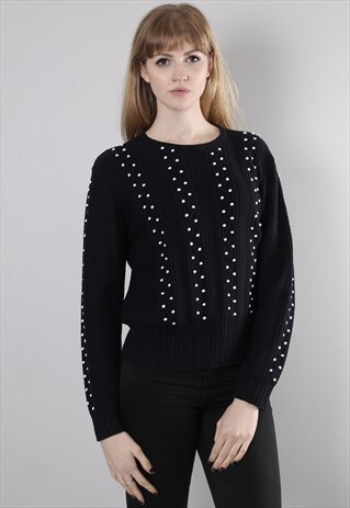 VINTAGE 80S TEXTURED KNIT NAVY BLUE JUMPER