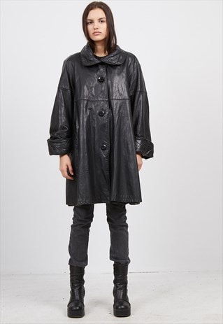 VINTAGE BLACK IFG LEATHER COAT