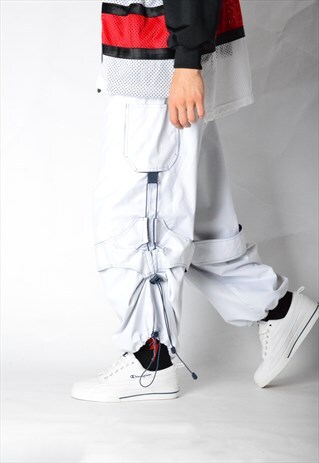VINTAGE 90S ICE WHITE FUTURISTIC CARGO PANTS