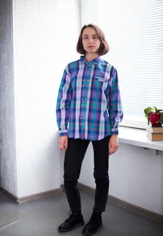 VINTAGE 80'S CHECKED DOUBLE BREASTED BLOUSE