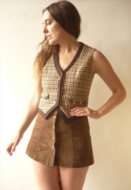 1970's Vintage Pure Wool Dogtooth Tweed Checked Waistcoat