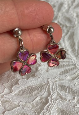 Vintage Lucky in Love Heart Clover Earrings 