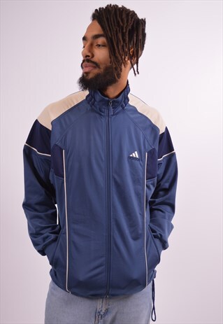 ADIDAS MENS VINTAGE TRACKSUIT TOP JACKET SMALL BLUE 90S