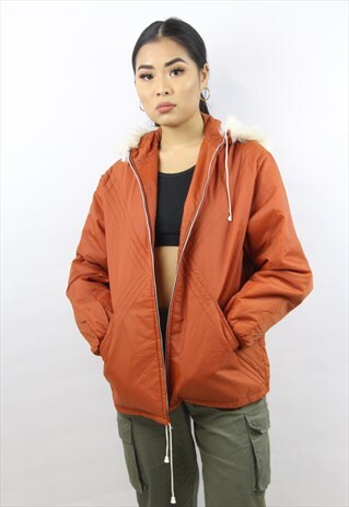 VINTAGE 90'S ORANGE FUR HOODED JACKET